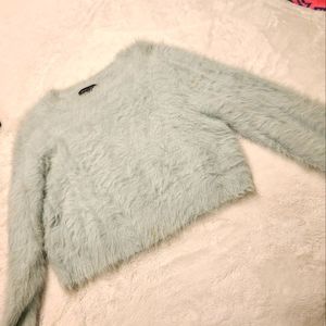 Fuzzy baby blue crop sweater
